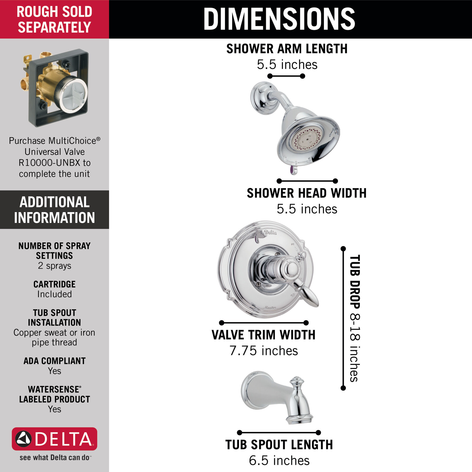 T17455-NP Для ванны и душа Monitor® 17 Series Delta Faucet Victorian Жемчужный никель и латунь - Вид №2