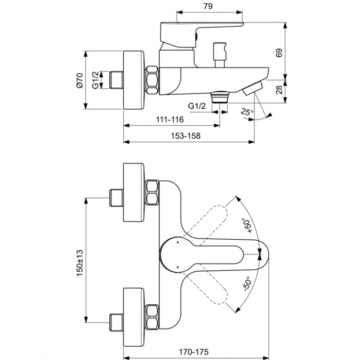 BC208AA Настенный смеситель для ванны/душа Ideal Standard SESIA  - Вид №1