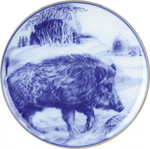 10630514 Императорский фарфоровый завод Тарелка декоративная 19,5см  "Вепрь" "Эллипс" Твёрдый фарфор