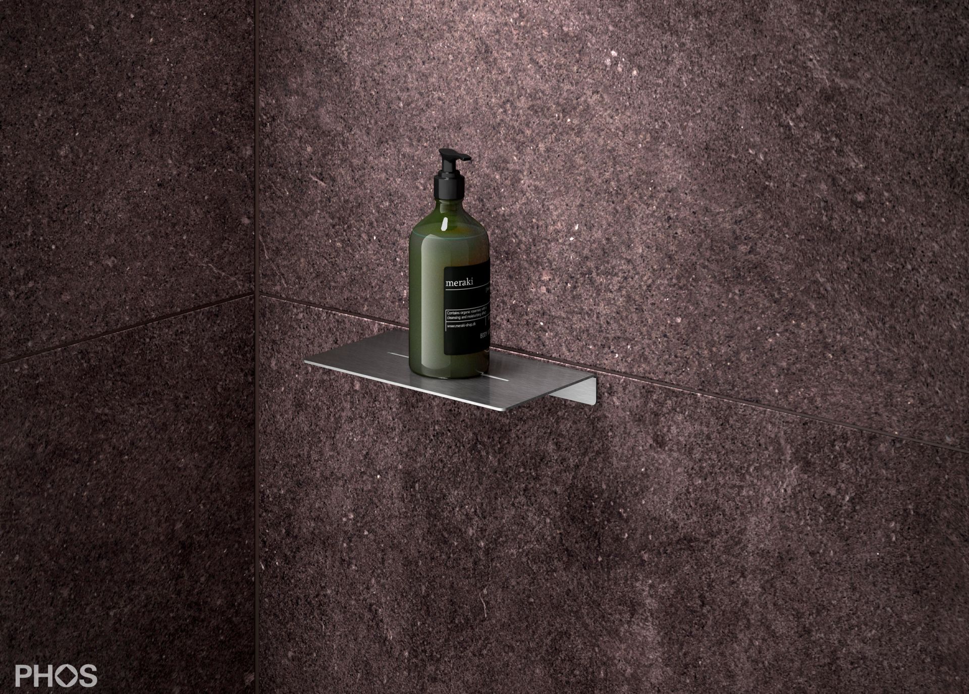 DA200 Полка для душа с резьбой, длина 20 x глубина 12 см, шлифованная вручную PHOS  - Вид №3