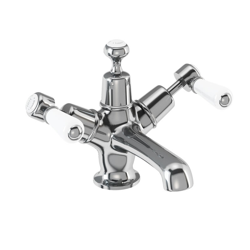 Burlington Смеситель для раковины Kensington с системой очистки отходов Click-Clack Четверть оборота с черным акцентом KE6 BLA  - Вид №1