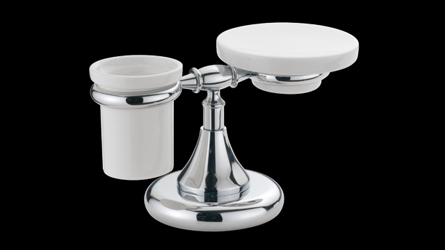 TM772 Мыльница и стакан керамические с держателем, настольный комплект bagno&associati TEMPO Bagno & Associati