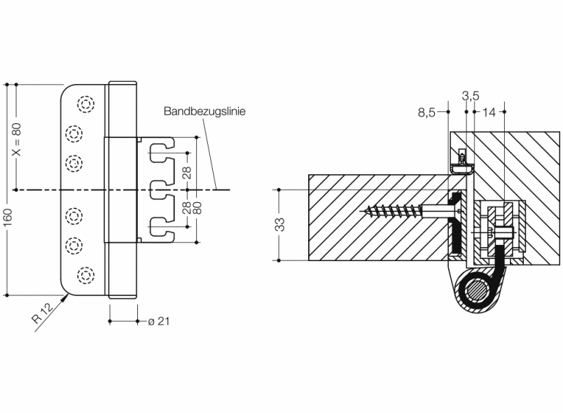 B9107B.160FS трехрулонная лента HEWI Türzubehör  - Вид №6