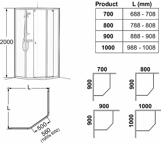 4983012909 Душевая стенка IDO Showerama 8-3 для пятиугольной душевой кабины, 900x900 мм  - Вид №3