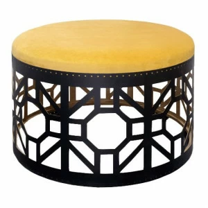 Пуф круглый желтый с резным основанием диаметр 70 см FOR MISS ДИЗАЙНЕРСКИЕ 263977 Черный;желтый