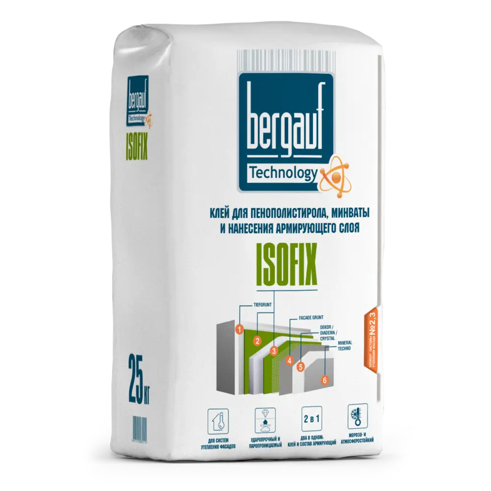 Клей Bergauf Isofix для монтажа теплоизоляционных плит 25 кг 12984924 STLM-0002636 - Вид №2