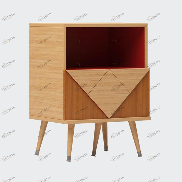Прикроватная тумбочка с орнаментом шпон Woo Triangle WOODI  00-3965970 Дуб сонома;бежевый;красный 