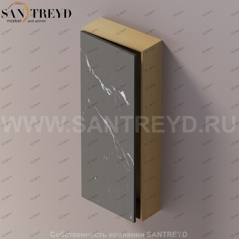 LIFT Модульный шкаф 100 см с левой дверью на доводчиках. Модули могут располагаться горизонтально и вертикально. Отделка: натуральный дуб и черный мрамор. AMOB053NMRTSX Agape