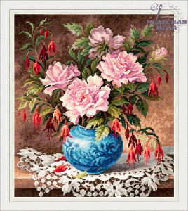 040-75 Розы и фуксии Набор для вышивания Чудесная Игла 31 х 35 см Чудесная игла