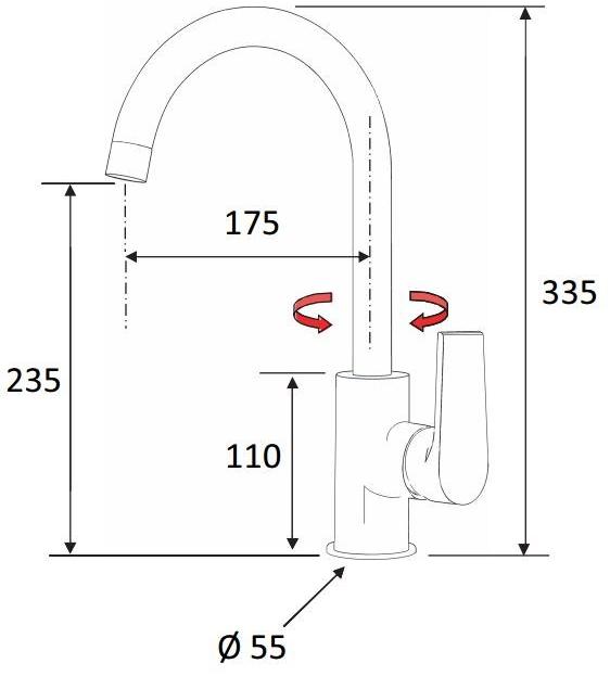 Rubinetterie Mariani Смеситель кухонный с поворотным изливом Artic 506-at - Вид №2