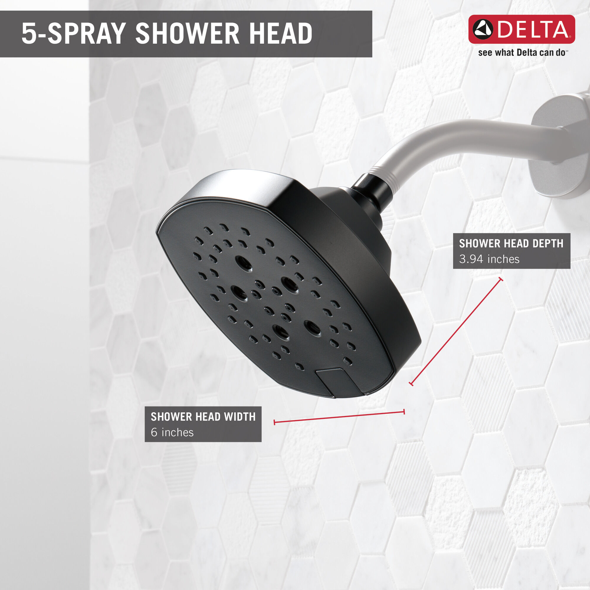 52663-BL Насадка для душа H2Okinetic с 5 настройками Delta Faucet Universal Showering Матовый черный  - Вид №5