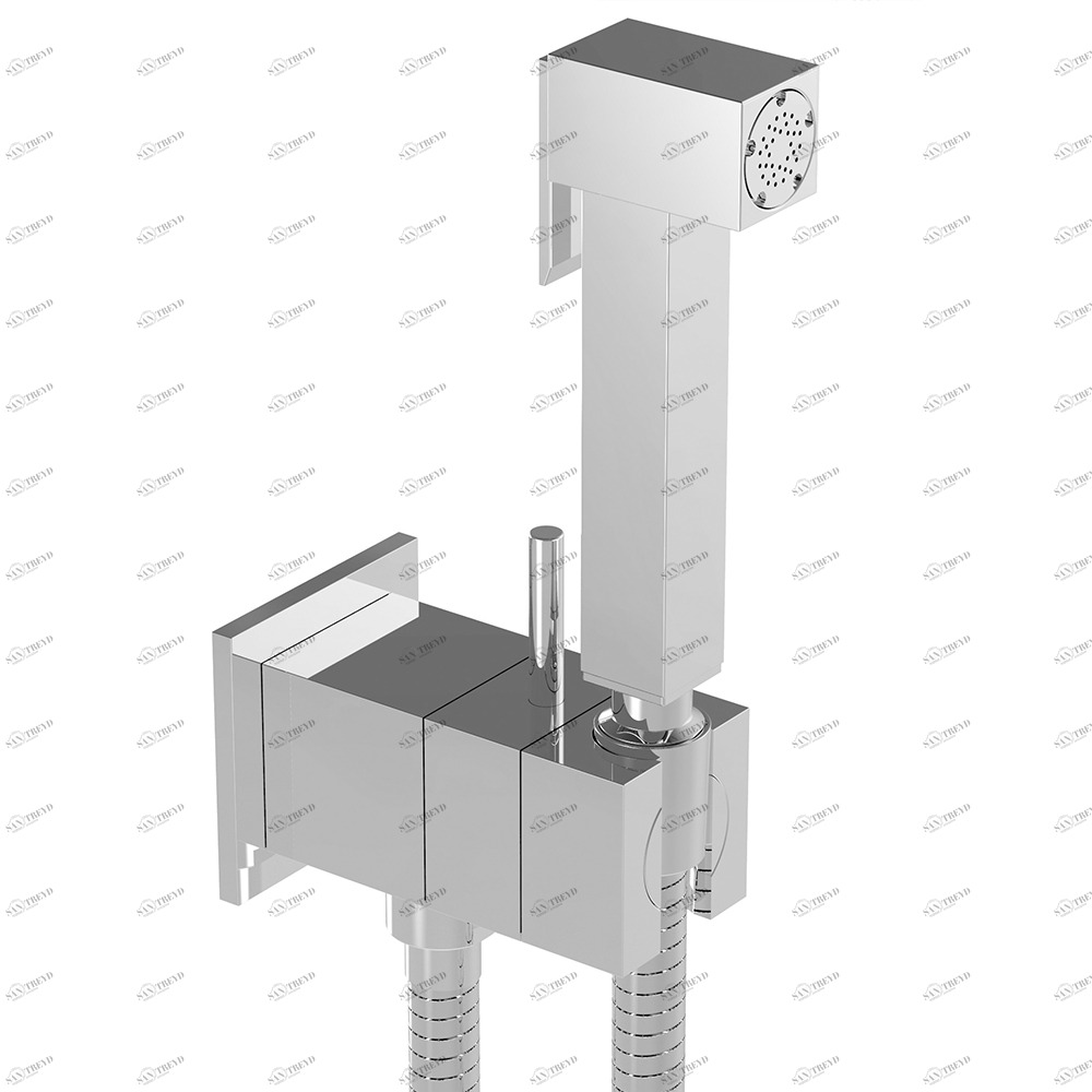 Graffio Встроенный смеситель с прогрессивным отключением, квадратной опорой и предохранительным регулятором, квадратный кнопочный гигиенический душ NAMIR из латуни, гибкий шланг ULTRAFLEX 120 см. KSPAQ101-09 