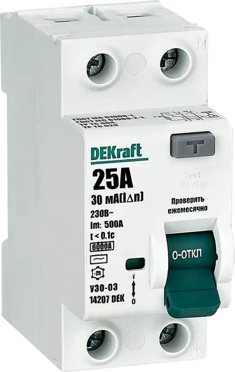 DEKraft УЗО двухполюсное 25А с защитой от токов утечки 84509402