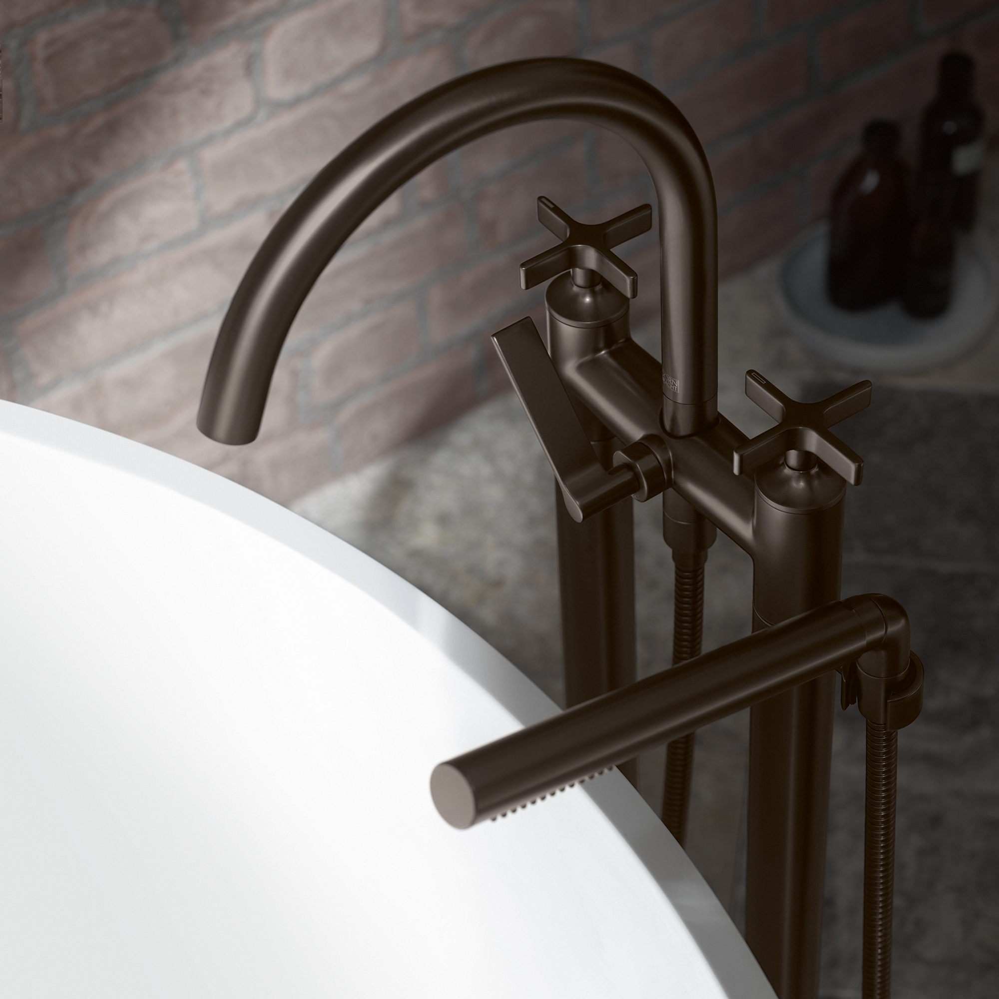 VAIA Смеситель для ванны на два отверстия, отдельно стоящая установка с ручным душем - матовая темная платина DornBracht 25943809-99 - Вид №1