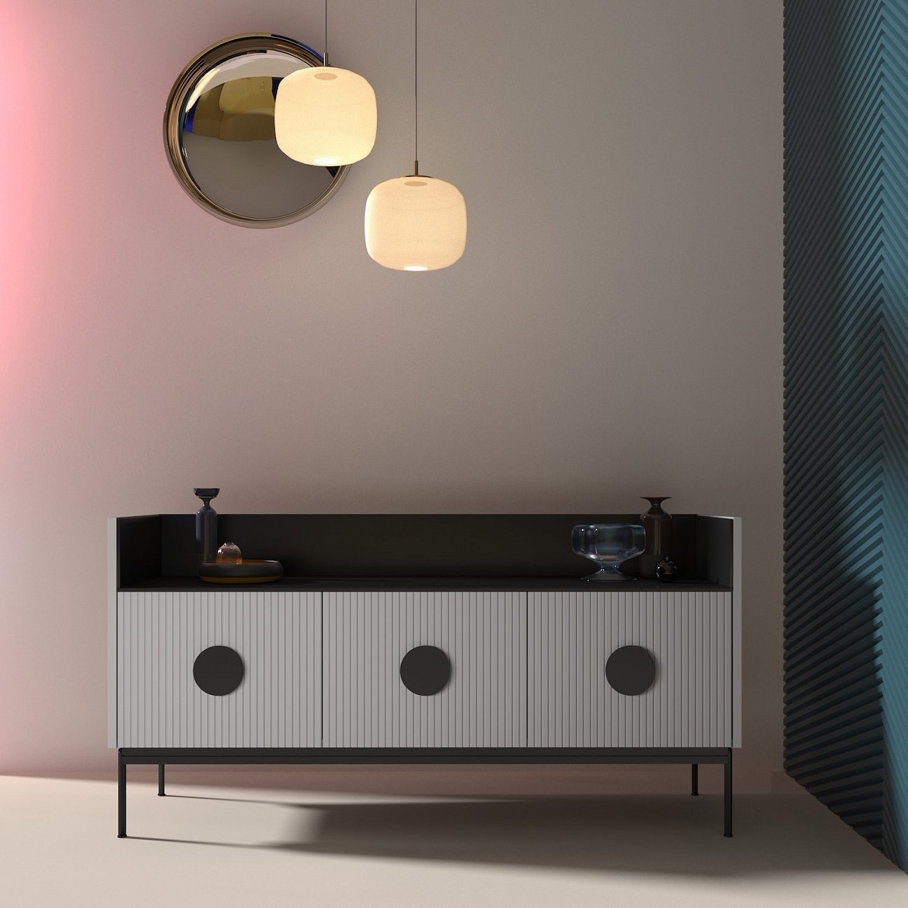 Комод светло-серый с 3 дверцами Uno BRAGIN DESIGN LIVING 00-3974665 Серый - Вид №1