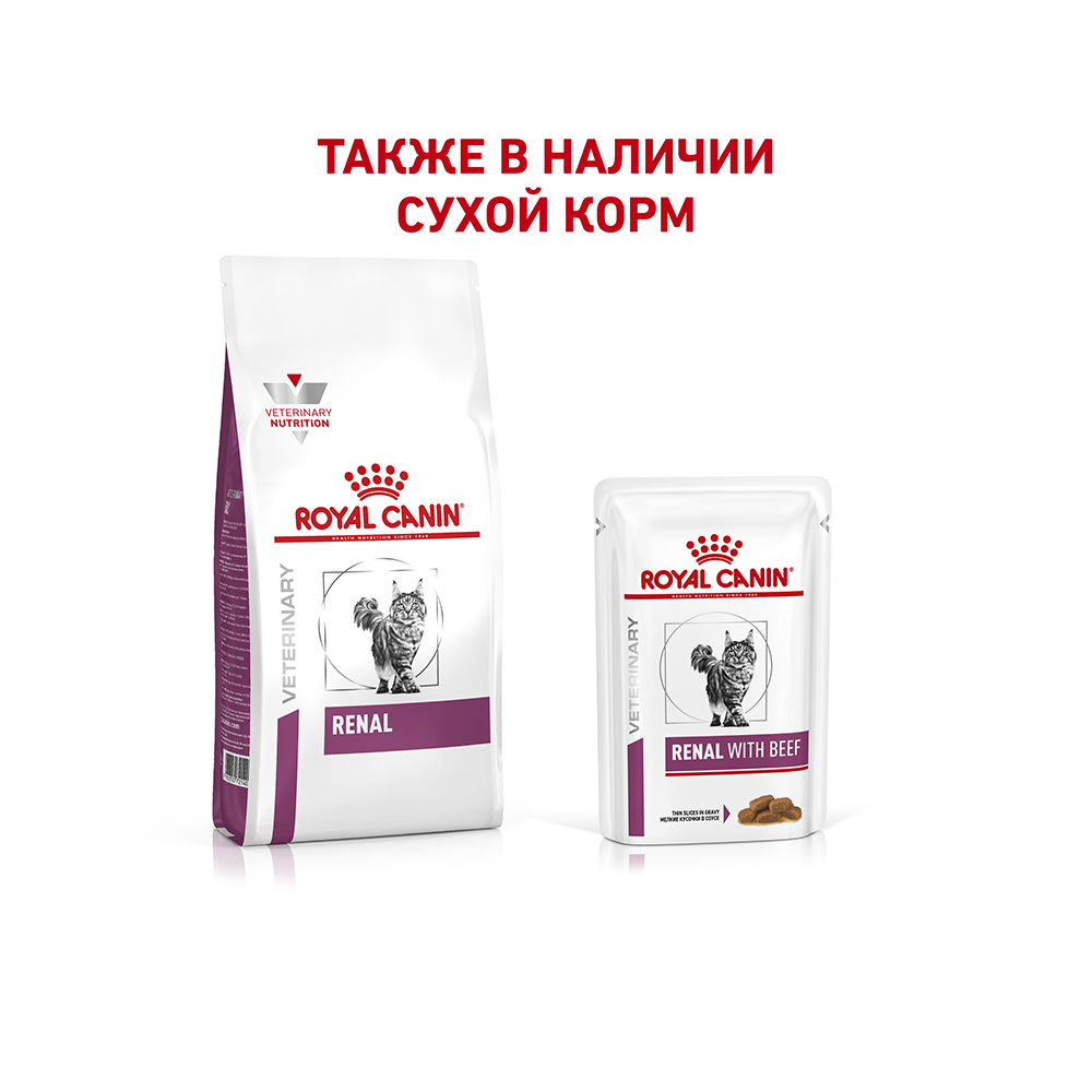 ПР0053549 Корм для кошек Vet Diet Renal при почечной недостаточности, говядина пауч 85г ROYAL CANIN  - Вид №4