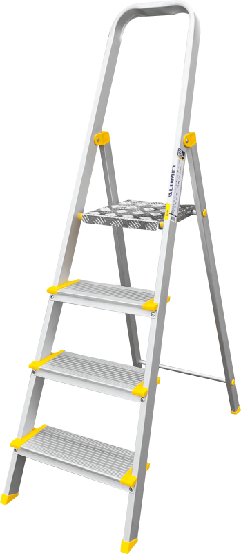 Стремянка алюминиевая профессиональная, анодированная, ширина ступени 130 мм. 4 ст ALUMET АS704