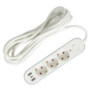 Удлинитель бытовой Skybeam 3 розетки + USB, 5 м, белый 89376454