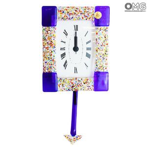 1265 ORIGINALMURANOGLASS Настенные часы с маятником Синие уголки - маленькие - муранское стекло 14 см