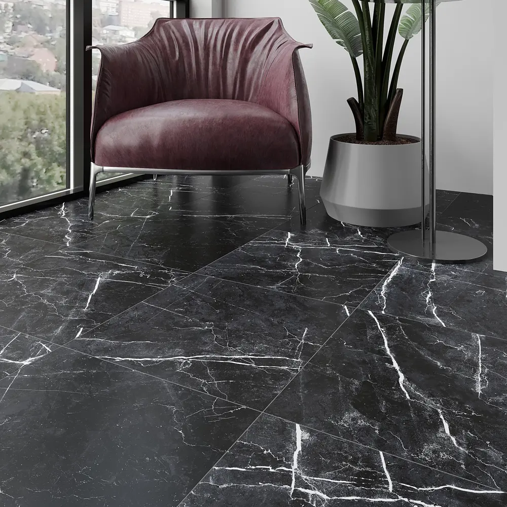 Керамогранит Kreaforta Dina с мраморным эффектом 42×42 см черный 89414198 STLM-1566489