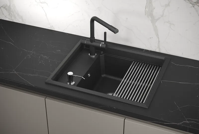KS-6004, ЧЁРНЫЙ, кухонная мойка, кварц GRANULA 6004-ST302