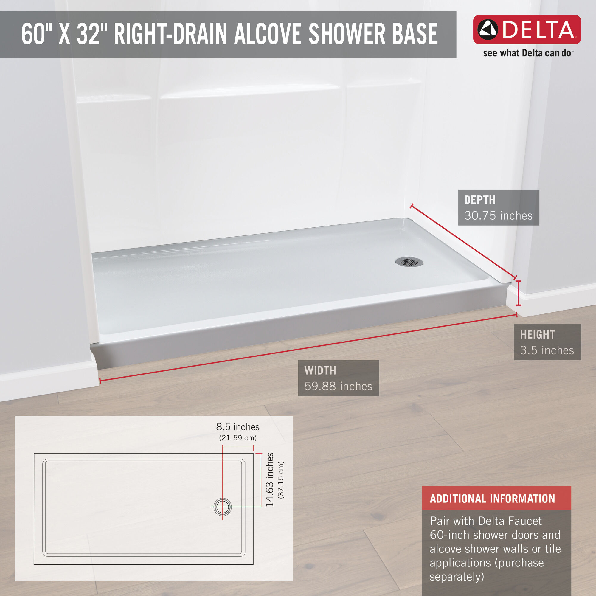 Душевой поддон 60 "x 32" - правый слив Delta Faucet 40094R - Вид №2