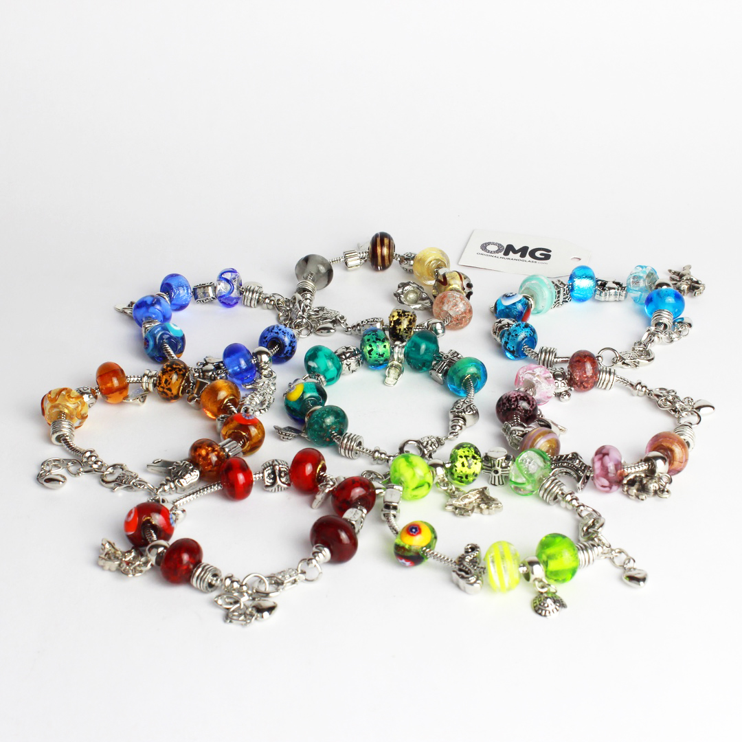 1828 ORIGINALMURANOGLASS Браслет в стиле Pandora с красными бусинами - муранское стекло OMG 23 см  - Вид №1