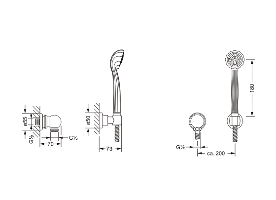 Душевой гарнитур для настенного монтажа JOERGER Aphrodite 607.13.200.000 - Вид №1