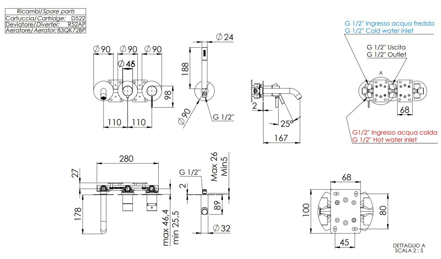 Встраиваемый набор для ванны с ручным душем Remer Rubinetterie Метрика ARCH-00028113 - Вид №2