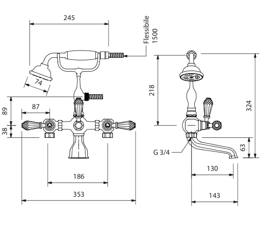 Смеситель для ванны с 2 отверстиями с ручным душем Park Avenue Beatrice ARCH-00117641 - Вид №2