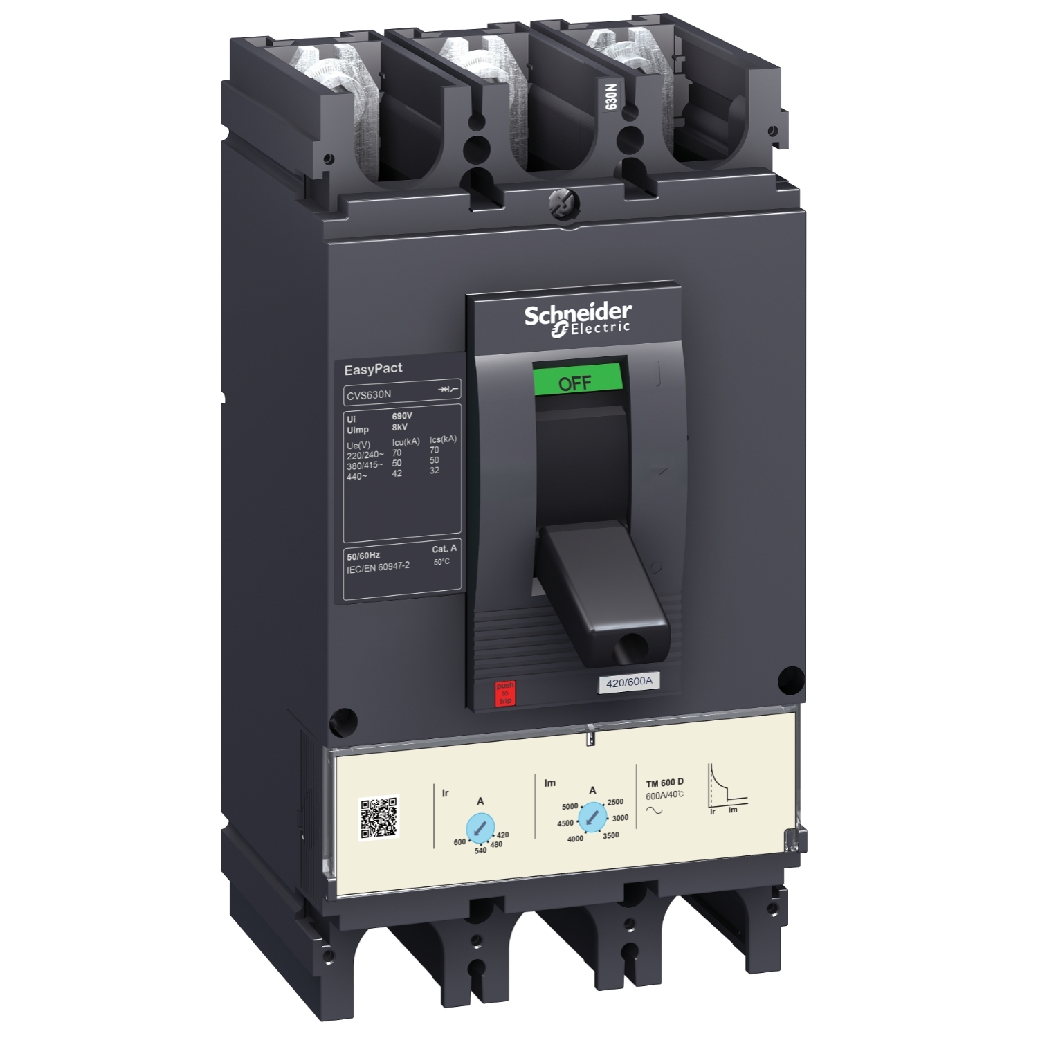 LV563510 Силовой автомат CVS 630, ETS 2.3, 50кА, 3P, 630А Schneider Electric EasyPact 