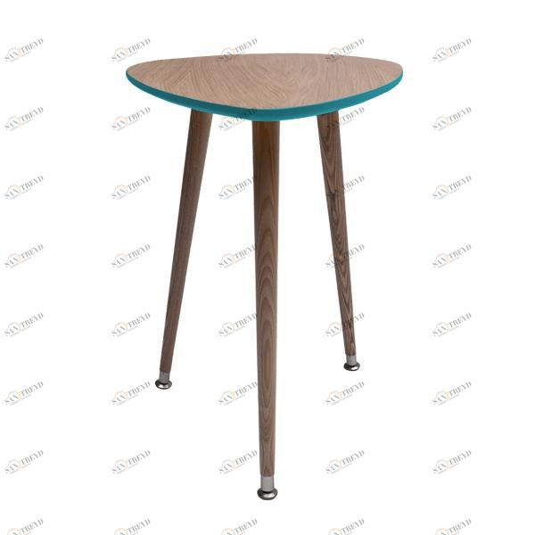 Кофейный столик с деревянными ножками и бирюзовым кантом "Капля" WOODI  00-3966507 Беленый дуб;бежевый;голубой 