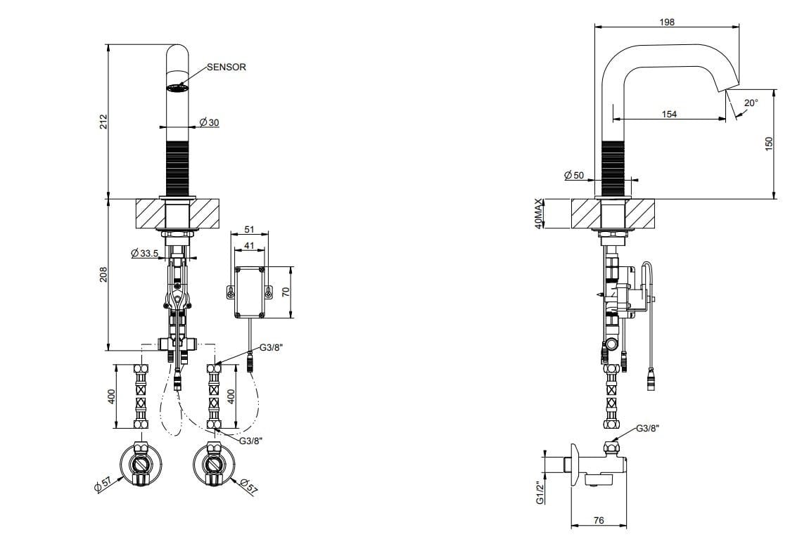 Электронный смеситель для раковины из нержавеющей стали Gessi Messi316 ARCH-00012692 - Вид №3