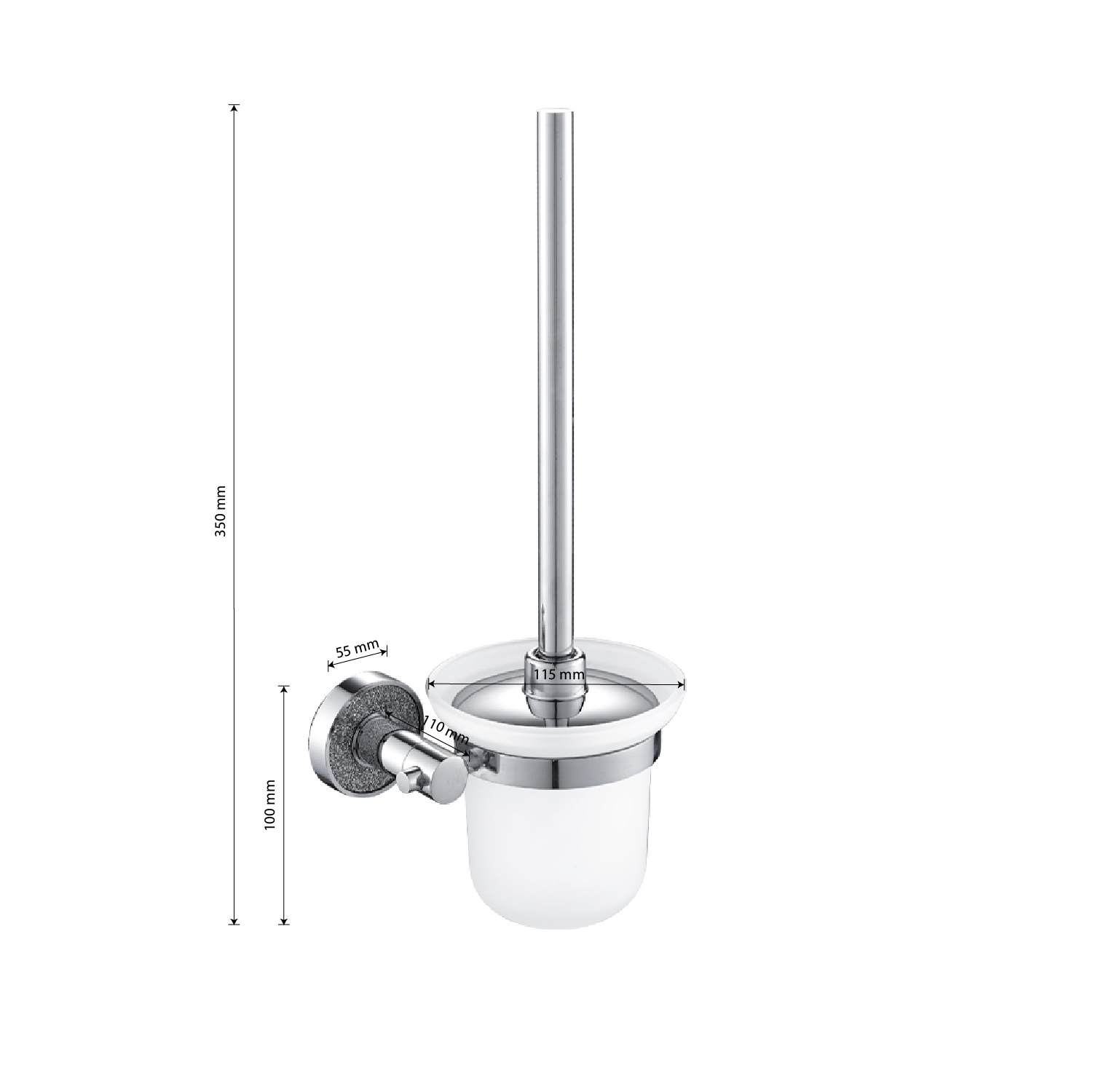 GFmark - Ёрш для унитаза стеклянный, с креплением к стене, крепление с АЛМАЗНОЙ КРОШКОЙ, код: 4805  - Вид №2