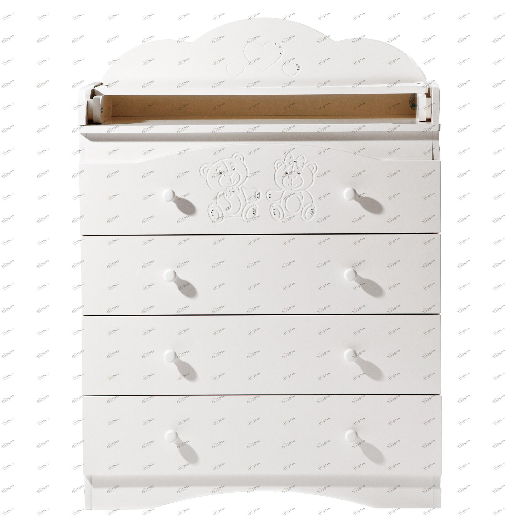 Комод с пеленальным столиком и 4 ящиками "Мишки" без страз белый ФАБРИКА ЛЕЛЬ  338491 Белый Santreyd 