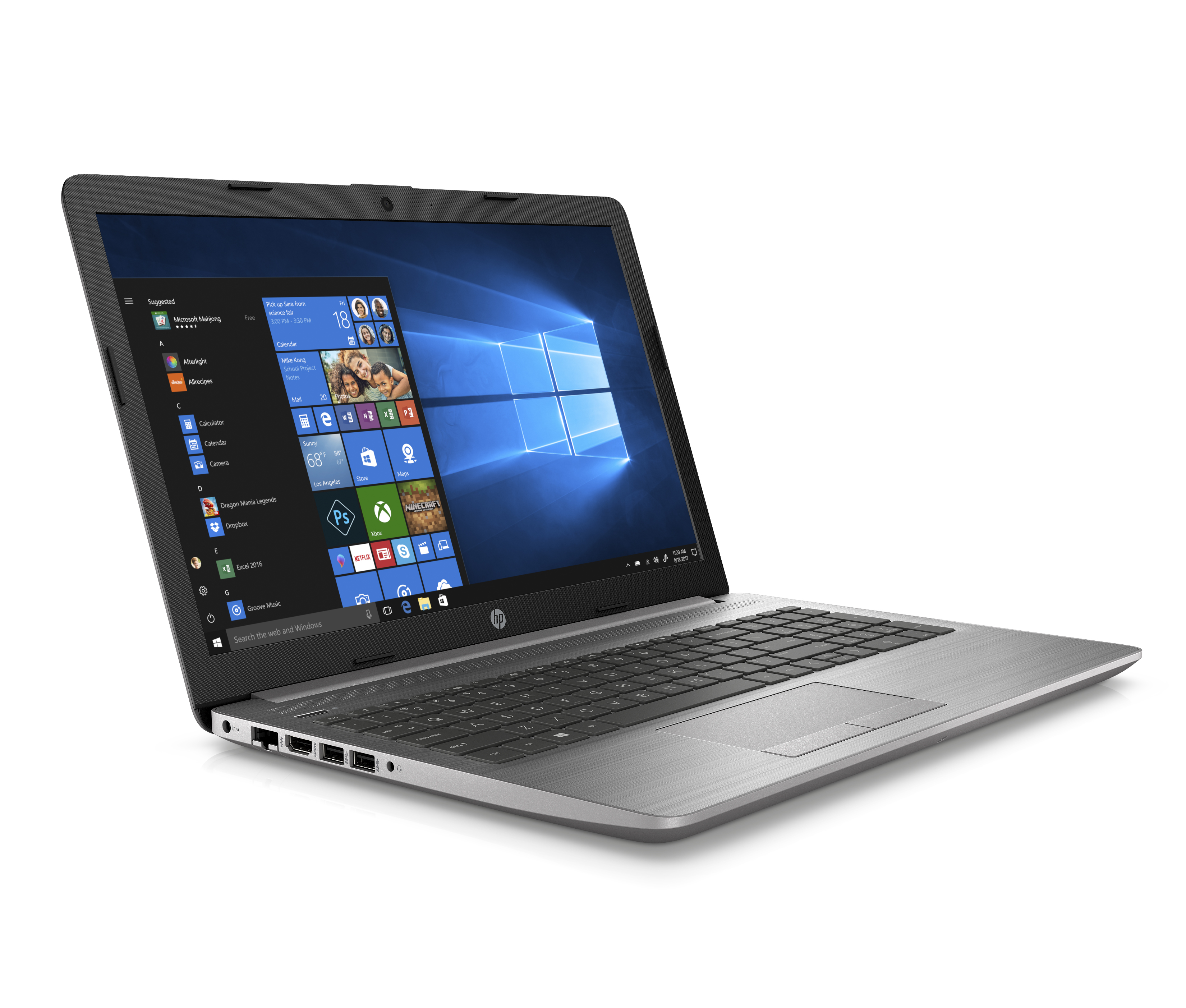 6BP29EA#ACB 250 g7 15.6"(1366x768)/intel core i3 7020u(2.3ghz)/4096mb/500gb/dvdrw/int:intel hd graphics 620/41whr/war 1y/1.78kg/silver/w10pro HP Santreyd  - Вид №1
