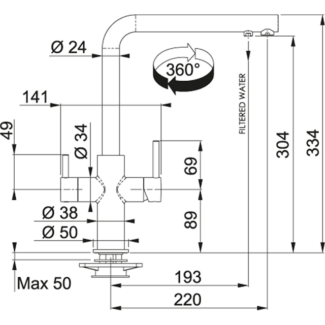 Смеситель кухонный  Franke Neptune Clear Water Поворотный излив Хром/Бежевый sun-id-1699013 - Вид №1