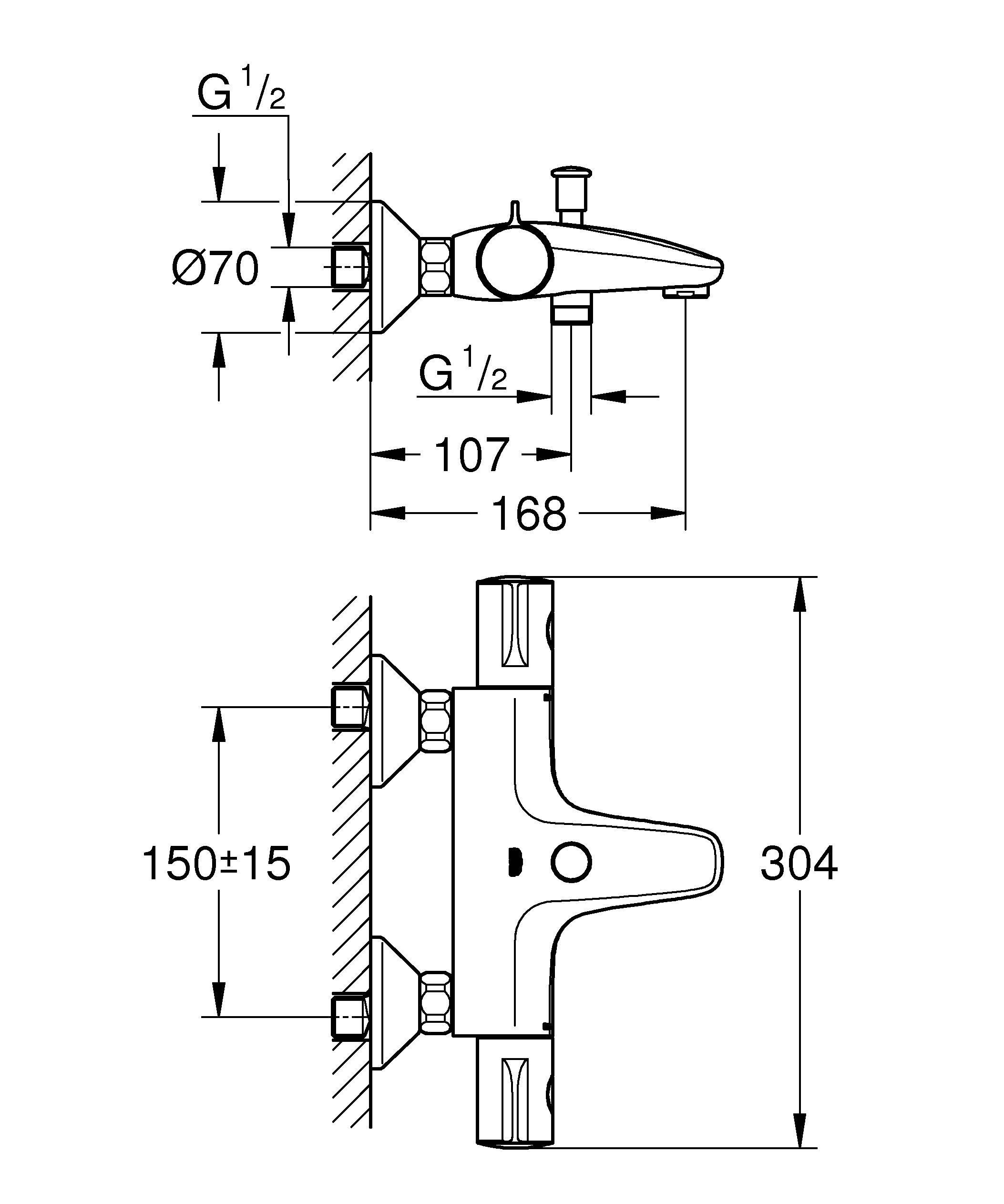 34564000 Термостатический смеситель для ванны Grohe хром  - Вид №1