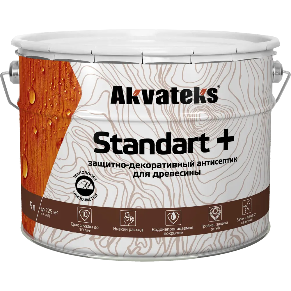 АКВАТЕКС Standart - защитно-декоративный антисептик для дерева цвет Тик 9 л 86364495 STLM-0068141 - Вид №1