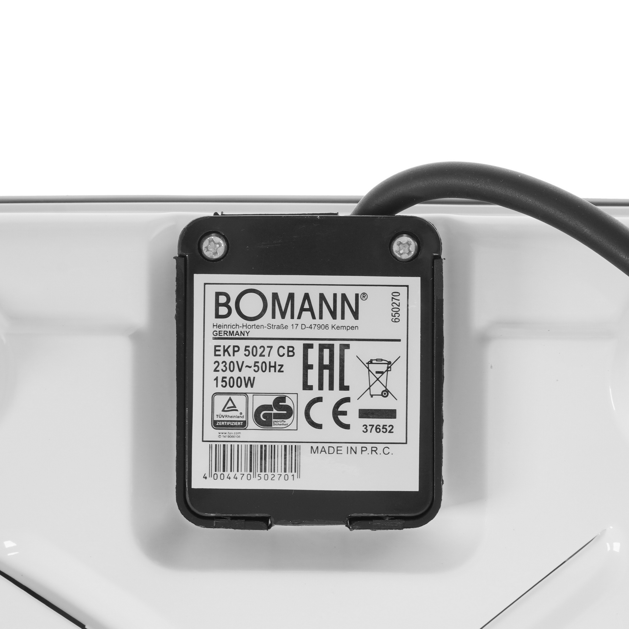 5327197 Плита компактная электрическая Bomann EKP 5027 CB белый STDN-0049662 - Вид №3