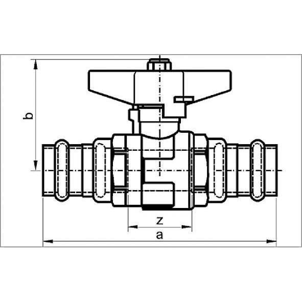 1885022 SANHA 8850 кран шаровый пресс PN16 макс.темп 130°С, ВПр-ВПр, латунь 22 мм  - Вид №1