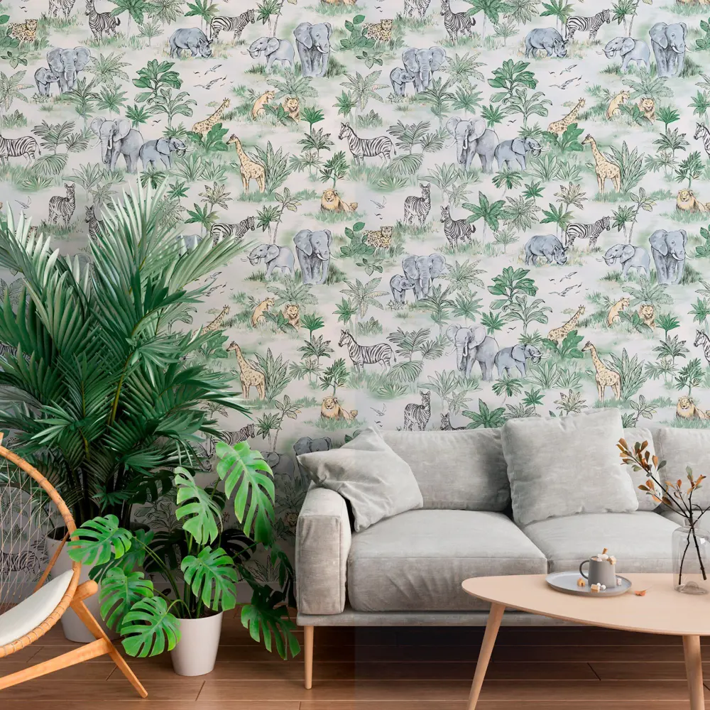 WALLSECRET Safari - флизелиновые обои с африканским колоритом в зеленых тонах 89372717 STLM-1447978 - Вид №3