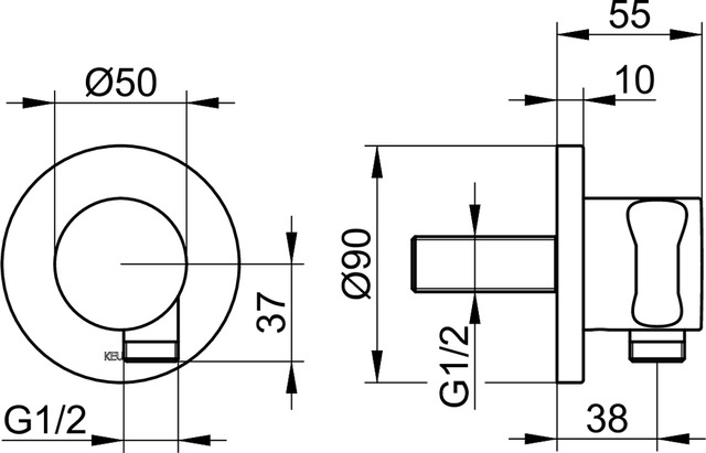 59592010001 Вывод для шланга с держателем душевой лейки DN 15 KEUCO IXMO - Вид №3