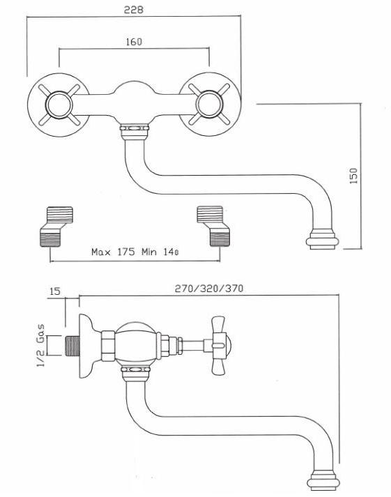 BLEU PROVENCE Смеситель для умывальника настенный из латуни на 2 отверстия Rubinetti per lavabo Rk01 - Вид №2