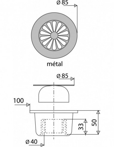 462100 000 00  Напольный трап для душевой кабины, диаметр решетки 85 мм, выход вертикальный, пластик и нержавеющая сталь Valentin Хром  - Вид №2