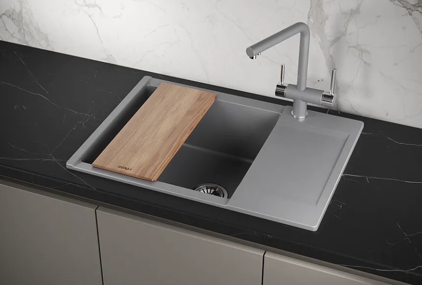 ES-7003, АЛЮМИНИУМ, кухонная мойка, кварц, ESTETICA GRANULA 7003-ST243