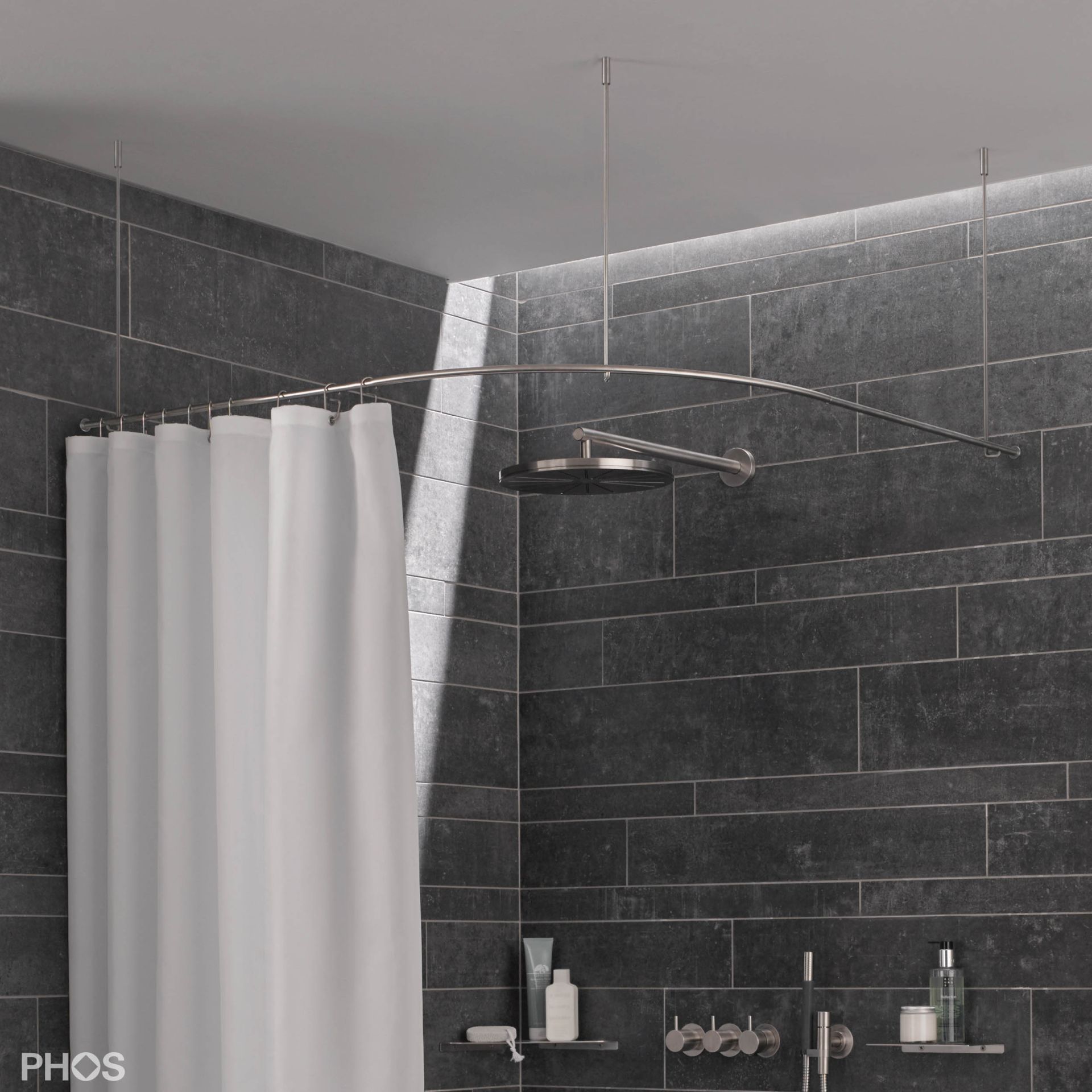 DSB550-1000F Квадрант штанги для душевой занавески с радиусом дуги 55 см, 100 x 100 см для крепления к потолку PHOS 