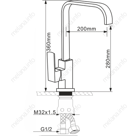 Смеситель д/кухни MELANA-F8113 нерж.сталь, однорычажный, сатин, высокий излив  - Вид №1