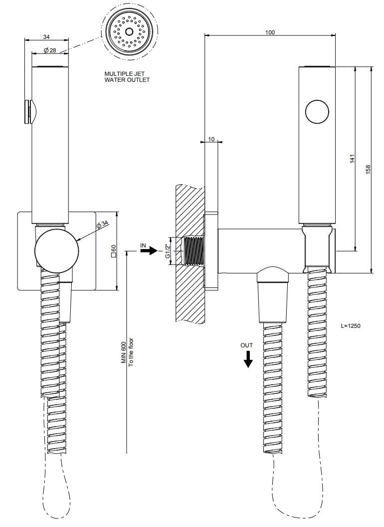 Латунный настенный ручной душ с держателем Gessi рельеф ARCH-00083672 - Вид №2