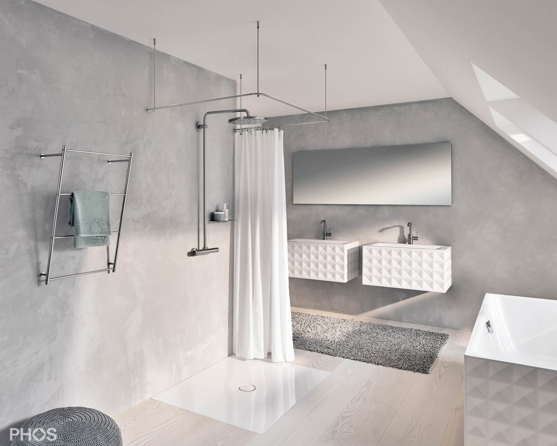 DSU1050-1050F Карниз для душевой занавески U-образный, 105 x 105 x 105 см для крепления к потолку PHOS  - Вид №1